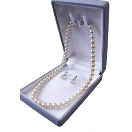 MAHINA Shell Pearl, 0.3 inch (8 mm) Pearl, 2 Piece Set, Luxury Case Included, For Ceremonial Occasions, 16.5 inches (42 cm) Necklace Set, Pearl