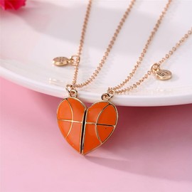 Best Friends BFF Necklace for 2 Geometric Matching Basketball Love Heart Necklace for Women Men Sports Lovers Jewelry Gift