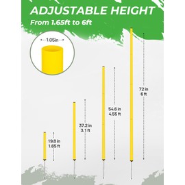 SEAOTTER Soccer Agility Training Poles, 6/10/20Pcs 6FT Adjustable Detachable Sports Speed Training Sticks, Practice Equipment Accessories for Football, Slalom & Rugby, Bending Poles for Horses