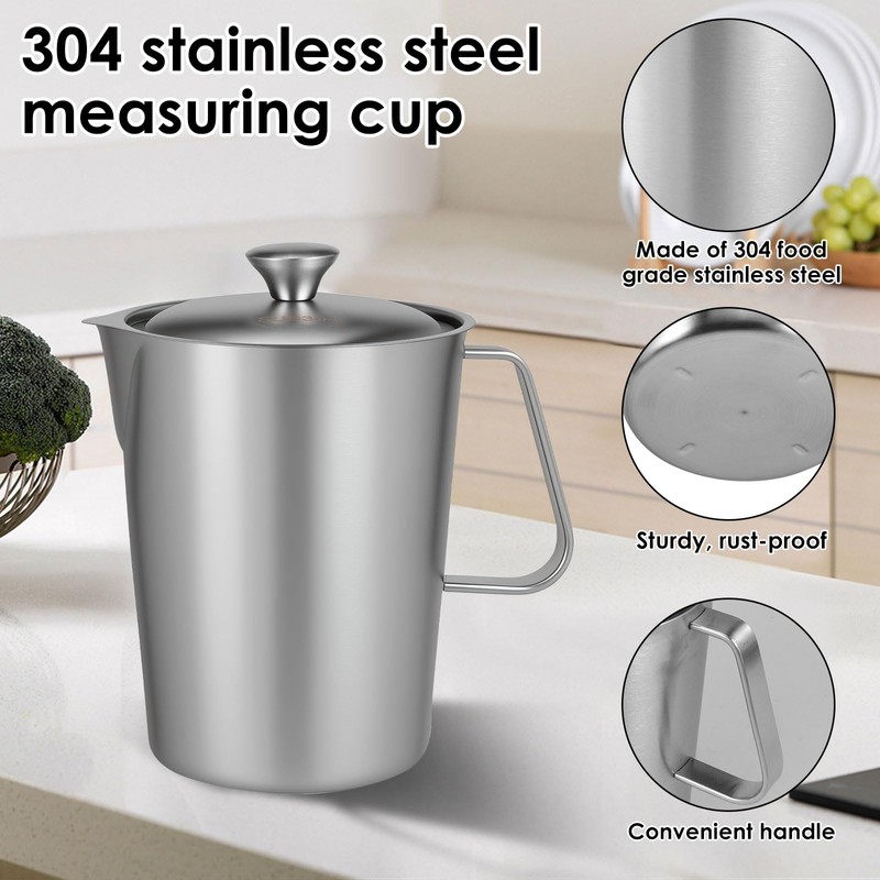 2L Stainless Steel Milk Frothing Jug with Handle and Lid