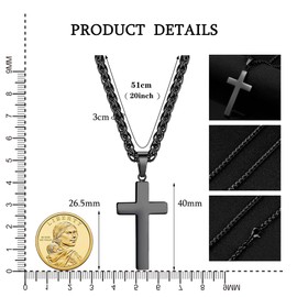 SAILIMUE 3Pcs Cross Necklace for Men Women Simple Stainless Steel Cross Pendant Necklace Christian Cross Chain Black Gold Silver Tone