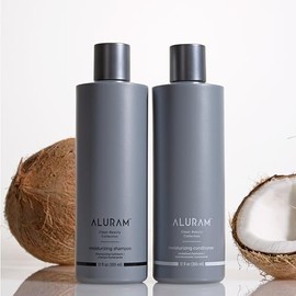 Aluram Acondicionador hidratante de agua de coco para hombres y mujeres, hidratación limpia y brillo para cabello texturizado medio a grueso