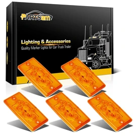 Partsam 6LED Amber Cab Marker Lights - Waterproof Roof Mount Clearance Lights for Trucks, Compatible with Freightliner/Volvo Heavy Duty Trucks & Trailers (5 Pack)
