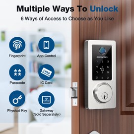 Fingerprint Keyless Entry Door Lock 6-in-1, Electronic Deadbolt with Auto-Lock, Anti-Peeping Smart Key for Front Door, IP65 Waterproof Front Smart Lock Deadbolt for Home