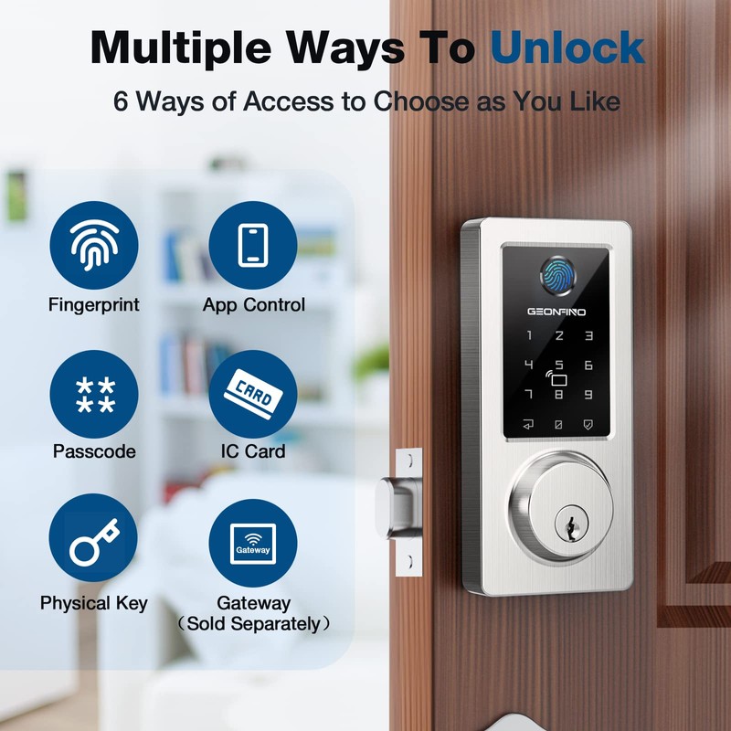 Fingerprint Keyless Entry Door Lock 6-in-1, Electronic Deadbolt with Auto-Lock,