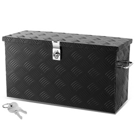 Auto Dynasty Aluminum Tool Boxes Truck Bed Organizer with Fixed Side Handles, 27.2'' W x 9.4''D x 12.6" H, Powdercoated Black Aluminum & Steel