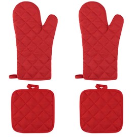 Heat Resistant Cotton Oven Gloves Mitts Mini Oven Mits with Non-Slip Grip Surfaces and Hanging Loop Oven Gloves Heat Resistant For Kitchen Cooking & Baking Grilling Handling Hot Pots & Pans（red）