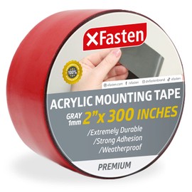 XFasten Extreme Double-Sided Acrylic Mounting Tape Removable, Gray, 2-inch x 300-Inch, Waterproof Indoor and Exterior Double Sides Brick Mounting Tape