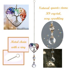 H&D HYALINE & DORA Suncatcher Window Hanging Tree of Life Heart Shaped Crystal Ball Prism Drop Pendant