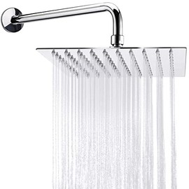 HAWOO Regadera para Baño, Cabeza de Ducha de Lluvia Alta Presión, 20cm Gran Cuadrada 201 de Acero Inoxidable Ducha de Rociar, Regadera Fija para Baño, Ahorro de Agua (Incluye Tubo, Plateado)
