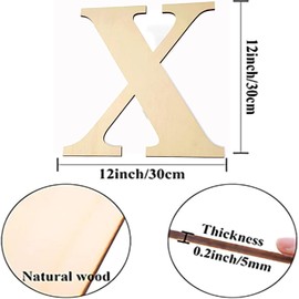 YRONTY 12 Inch Wooden Letters X, 1/5 Inch Thick Blank Unfinished Wood Letter Wooden Sign Board for Painting, Craft and Home Wall Decoration
