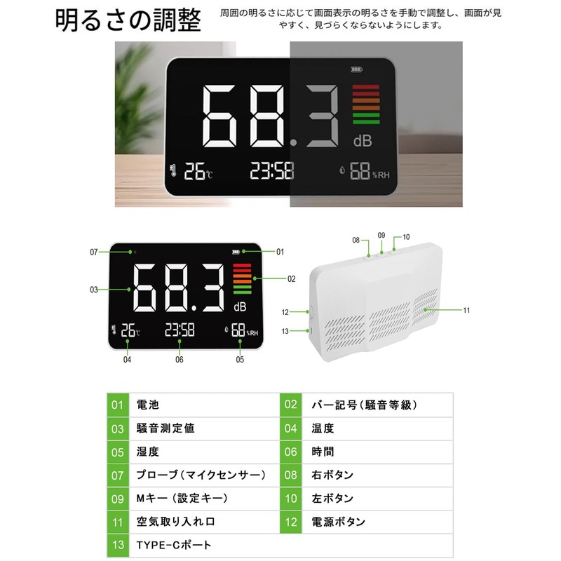 Multi-functional Tabletop Noise Meter, Decibel Meter, Large LCD Display, Withstands