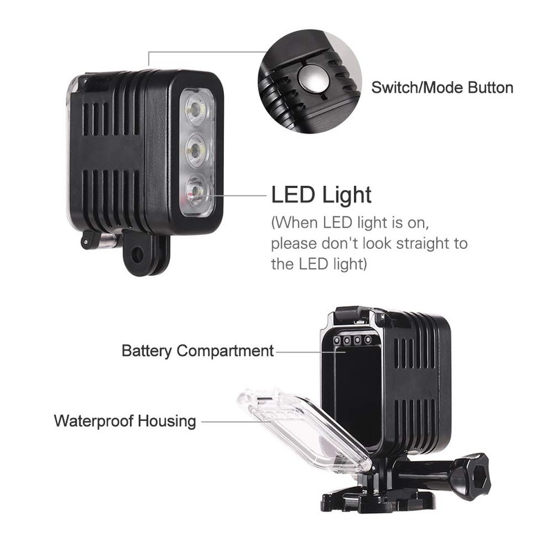 Waterproof LED Video Light Diving Light 5500-6000K 300Lux Underwater 30m