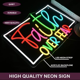 DREAMFORT Faith over Fear Neon Sign LED Sign Wall Decor for Home, Office, or Church, Adjustable Brightness, USB Powered, Lighting for Bedroom, Living Room