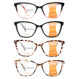 VisiWell 4 Pack Progressive Multifocus Reading Glasses for Women Men Blue Light Blocking Readers with Spring Hinge (4 Mix Color-4, 1.25, x)
