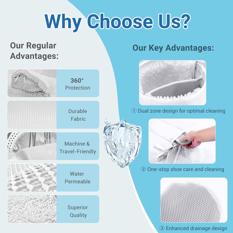 Teletrogy Shoe Washing Machine Bag, 360° Wrap-Around Cleaning, Reusable Suitable