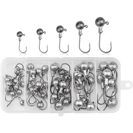 Wandefol Pack of 45 Jig Hooks with Round Jig Head for Rubber Fish for Predator Fishing, Lead Head Fishing Hooks Set with Various Sizes 2 g 3.5 g 5 g 7 g 10 g