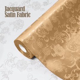 KKJIAF Champagne Satin Jacquard Fabric - 10 Yard, 60 Inch Wide Shiny Sunflower Pattern Silky Brocade for Tablecloth, Table Runner, Napkins, Dress, Bedding Sheet, DIY Crafts