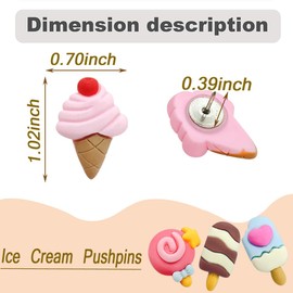 HWAQHDYL 25 pcs Ice Cream Push Pins Cute Decorative Thumbtacks Resin Drawing Pin Cork Board Thumbtacks for Bulletin Board Photos Wall Pins Home Office Supplies(B)