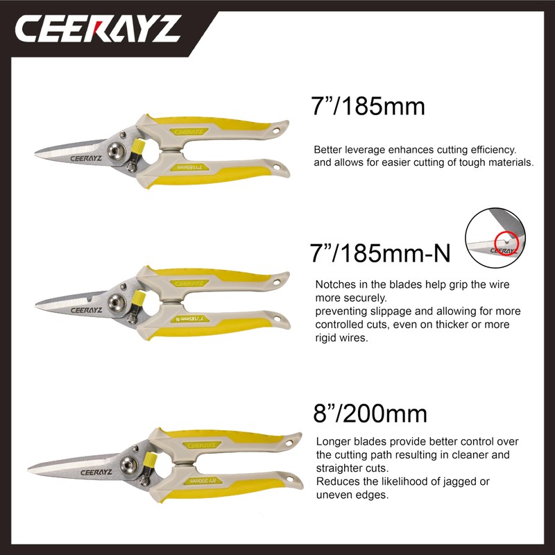 CEERAYZ 185mm Notch Scissors All Purpose Heavy Duty, Garden Shears,