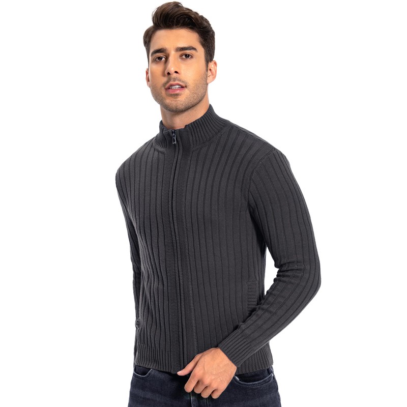 AOLI RAY Men's Cardigan with Zip Cardigan Stand-Up Collar Pullover