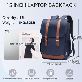 VX VONXURY Backpack for Women, 15.6 Inch Laptop Bag Anti-theft Backpack for Work Travel (Blue)