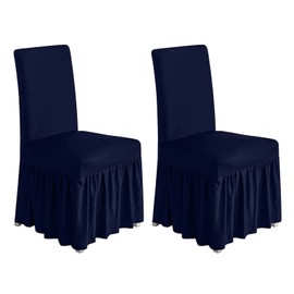 molasofa Chair Covers for Dining Room Set of 2 Stretch Chair Slipcovers with Skirt for Kitchen Seat Protectors Wedding Banquet Decor Kids Pets Spandex Fabric Washable (2pcs, Navy Blue)