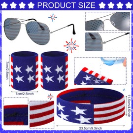 Tallew 9 Pcs Patriotic Fanny Pack Beverage Beer Belt Set USA Belt Bag Suspenders Drink Holder Flag Headband Wristband (Retro Style)