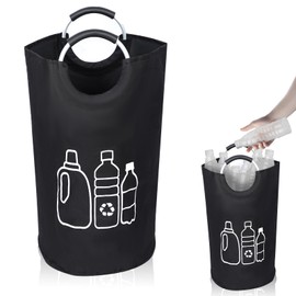 82L Bottle Collector - Foldable Deposit Bottles Collection Container - Empty Bottle Collector - Deposit Bottles Storage with Aluminium Soft Grip Handles, for Kitchen and Storage Room (Black)