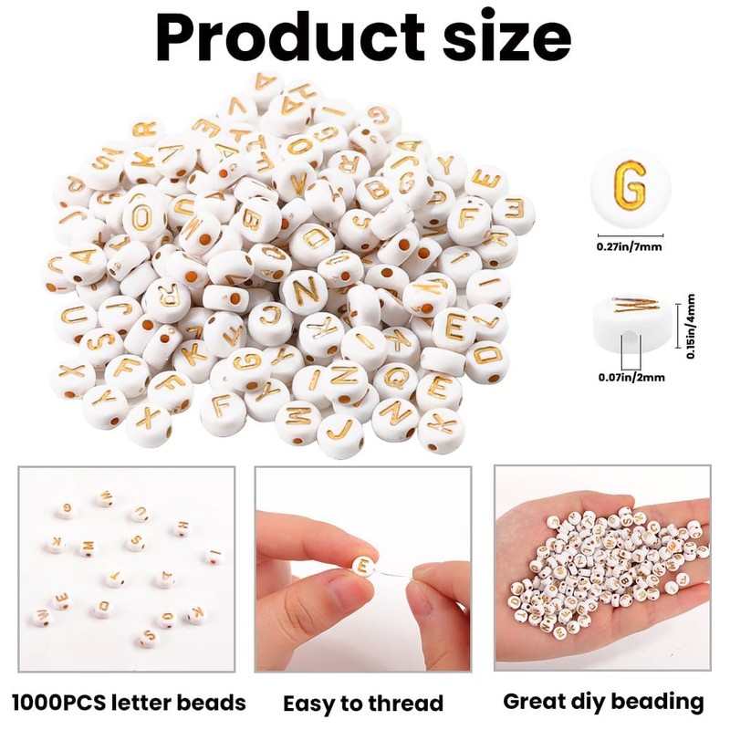 JOISHOP 1000Pcs Gold Acrylic Letter Beads for Bracelet Making, 7mm