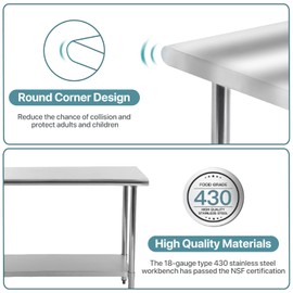 Yewuli 24"x36" Stainless Steel Table for Prep & Work Kitchen Work Tables Prep NSF Commercial Table Open Base with Undershelf Metal Food Prep Lightweight Workbench for Home Restaurant Hotel
