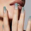 Dikixe Sky Blue Shimmer Cat Eye Medium Coffin Press On