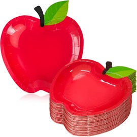 Woozettn 50 Pcs Red Apple Paper Plates Back to School Decorations,First Day of School Apple Shape Plates,Disposable Tableware Dinnerware for Preschool Graduation Party Supplies
