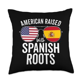American Raised With Spanish Roots USA Spain Flag Throw Pillow