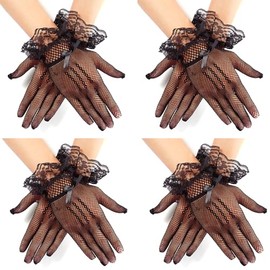 HUFUOUT 4 Pieces Ladies Lace Gloves for Women, Elegant Short Gloves Mesh Gloves for Wedding Tea Parties