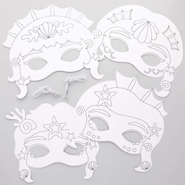 Baker Ross FE188 Mermaid Coloring Masks for Girls - 10 Pack, Children's Mask Craft Kit for Coloring and Decorating, Ideal for Children's Birthday Parties,Multicolor,0.43x12.01x9.84