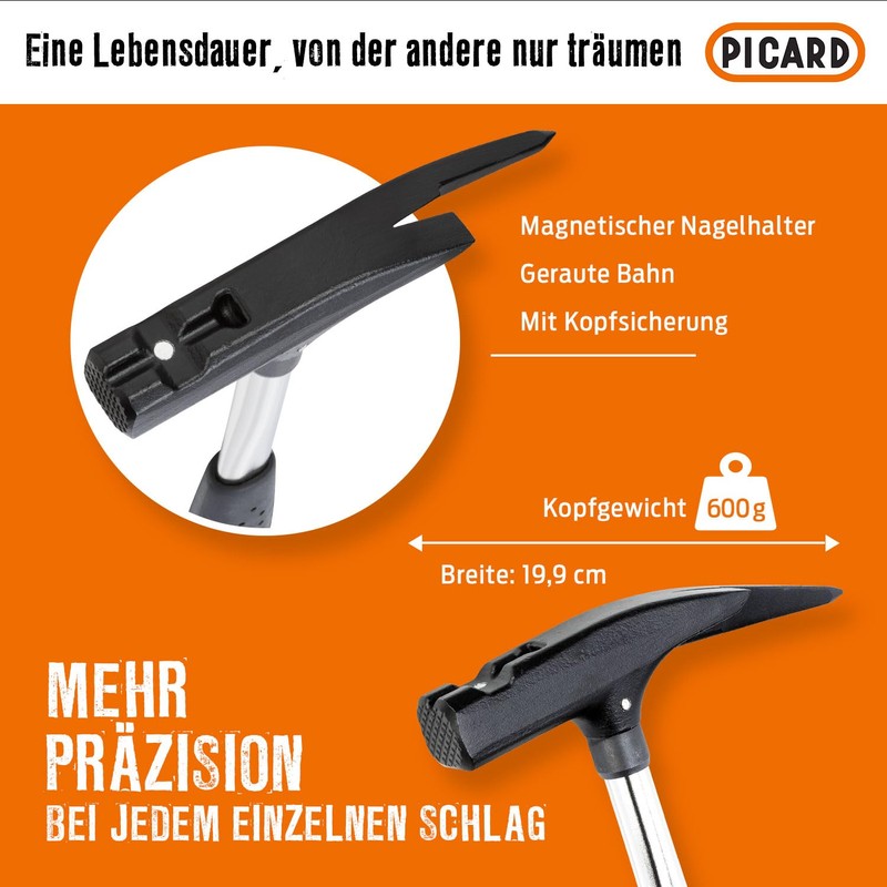PICARD Roofing Hammer No. 620M 600g Roughened Magnetic Nail Holder