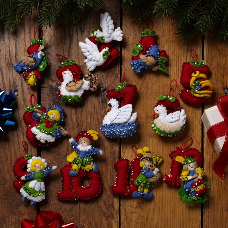 Bucilla Felt Applique 12 Piece Ornament Making Kit, Twelve Days