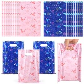 Czlotyh 50 PCS Cartoon Themed Party Favor Bags Plastic Birthday Goodie Bags Blue Pink Candy Bags for Holiday Birthday Party Gift Giving Decorations