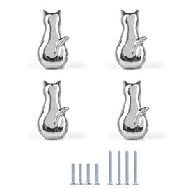 IWADECKY Set of 4 Kittens Cats Cabinet Knobs Bathroom Drawer Handle Kitchen Cupboard Metal Pulls Handles, Home Funiture Décor (D-Silver)