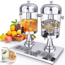 THXSUN Beverage Dispenser, 4.4 Gallon Double Drink Dispenser with Centre Ice Core and Drip Tray, Stainless Steel & PE Beverage Dispenser with Stand for Cold Drinks Parties Buffet Catering