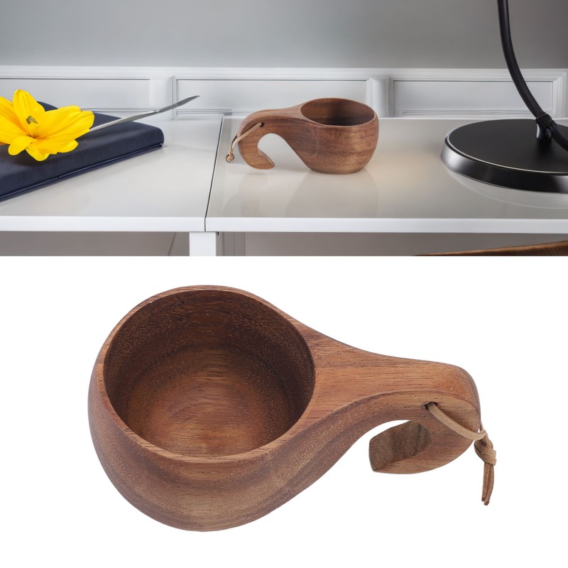 Wooden Coffee Cup with Handle Comfortable Grip Rustic Decorative Milk