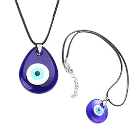 Manqyi Evil Eye Necklace, Evil Eye Necklace, Turkish Blue Glass Eye Pendant, Necklace for Men and Women, Evil Eye Charm Pendant Necklace, Evil Eye Nazar Boncuk, for Men and Women, Pack of 2, Stainless