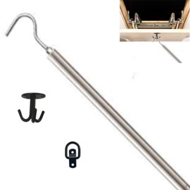 Attic Lower Pull Hook, Ladder Lower Pull System attic Pull Rope Replacement Parts, The kit Includes 50-inch attic Extension rods, Nail Hooks, semi-Circular Hangers and Accessories