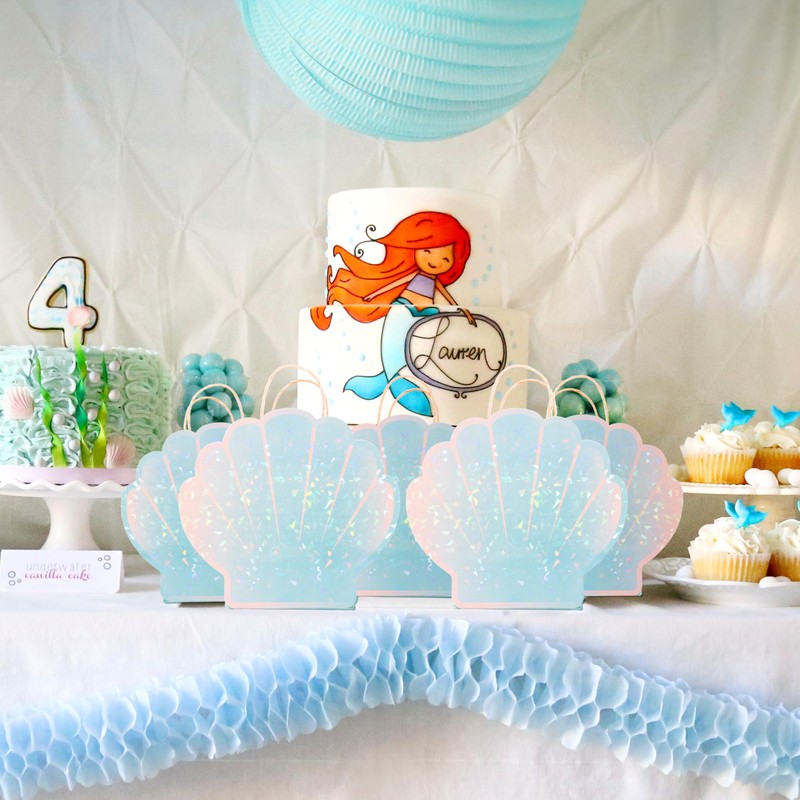 Cheerland Seashell Party Favor Bag for Mermaid Birthday Decorations and