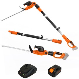 GARCARE 2 in 1 Pole Hedge Trimmer Cordless Long Reach with 20V 4.0Ah Battery and Quick Charger (20inch Cutting Blade Length, 7/10 inch Cutting Capacity, 1200rpm)