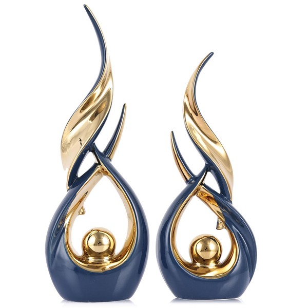 XMGZQ Gold Ceramic Abstract 2 Piece Statue Set,Mid Century Modern