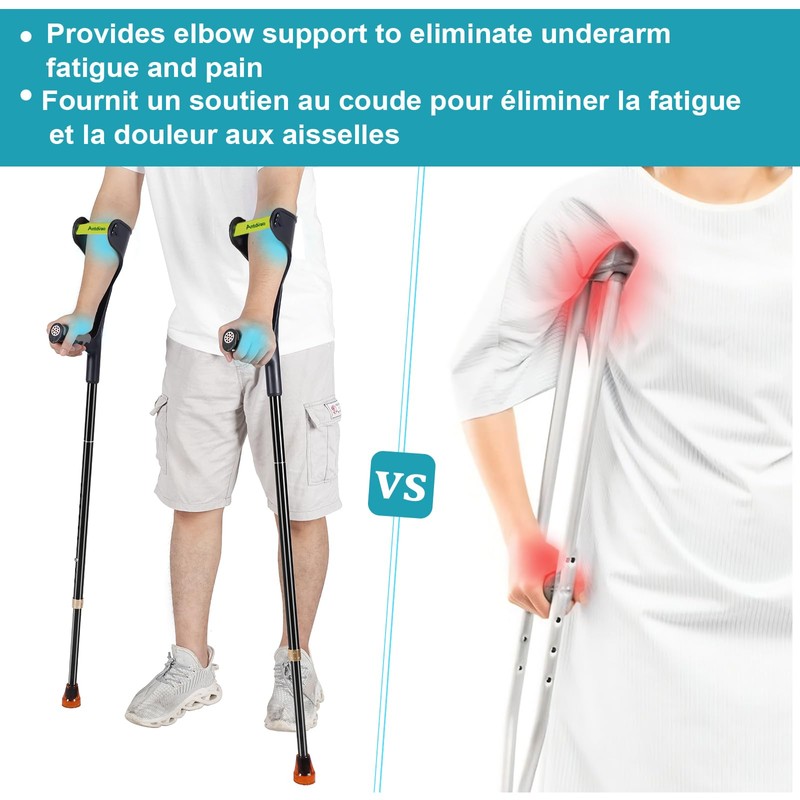 Antdvao Forearm Crutches Pair, Folding Forearm Crutches Lightweight Adjustable，with Rubber