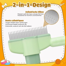 YAOZUP Cat Comb with Self-Cleaning Function, Stainless Steel Flea Comb for Dogs and Cats, Extra Long/Short Teeth for All Fur Types, Detangles Knots & Removes Fleas Gently (Green)
