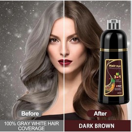 TATISS Hair Dye Shampoo 3 in 1 for Gray, Black Hair, Herbal Ingredients for Women Men, Grey Coverage 500ml (Dark Brown)